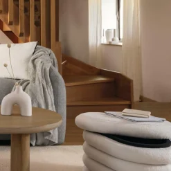 Ygo Opbergpouf ZILXIA Ovaal Bouclé Wit| Poufen & Voetenbanken