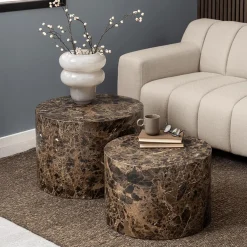Ygo Salontafel LIVA S/2 Rond Bruin Delhi Marmer| Salontafels & Bijzettafels