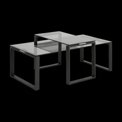 Ygo Salontafel Set van 2 MARCO Glas Smoke/Metal Black| Salontafels & Bijzettafels