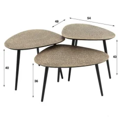 Ygo Salontafel Set van 3 VIOLET Antiek Brons| Salontafels & Bijzettafels