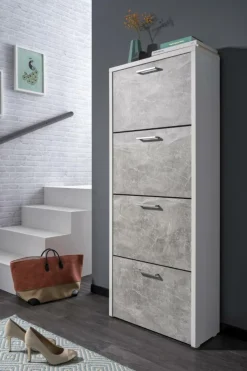 Ygo Schoenenkast 4L, B64-H158, Wit-Beton| Schoenkasten & Rekken
