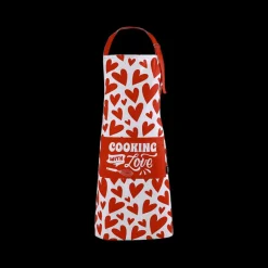 Ygo Schort FOLLOW YOUR HEART Wit/Rood| Keukenlinnen