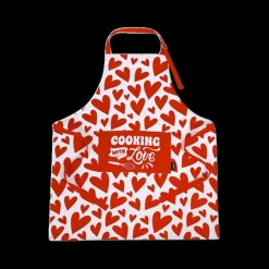 Ygo Schort FOLLOW YOUR HEART Wit/Rood| Keukenlinnen