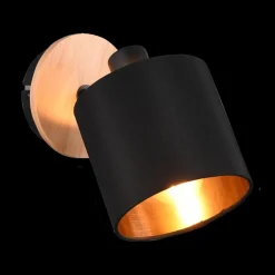 Ygo Spot TOMMY 1Del. Met./Hout Mat Zwart| Wandlampen