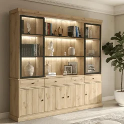 Ygo Vitrinekast CASTELLO 2 Glasdeuren / 3 Nissen B240 Lichte Eik| Vitrinekasten