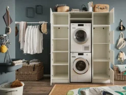 Ygo Wasruimteset LAUNDRY: Bergkast + Opzetkast smal X2 + Wasmachinekast hoog + Linnenkast| Wasruimte & Opbergkasten
