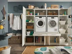 Ygo Wasruimteset LAUNDRY: Bergkast + Opzetkast smal X2 + Wasmachinekast laag X2 + Opzetkast breed X2 + Linnenkast| Wasruimte & Opbergkasten