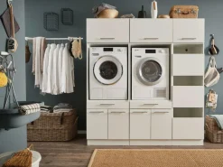 Ygo Wasruimteset LAUNDRY: Wasmachinekast laag X2 + Opzetkast breed X2 + Linnenkast + Opzetkast smal| Wasruimte & Opbergkasten