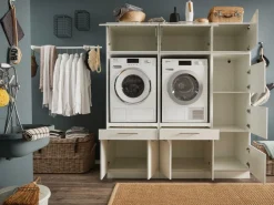 Ygo Wasruimteset LAUNDRY: Wasmachinekast laag X2 + Opzetkast breed X2 + Linnenkast + Opzetkast smal| Wasruimte & Opbergkasten